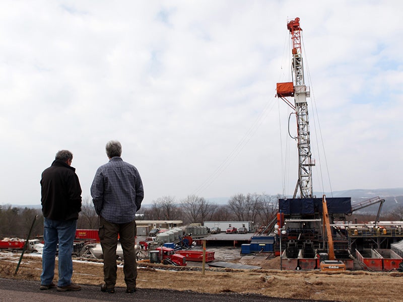 A fracking drill rig in Pennsylvania. A fracking drill rig in Pennsylvania.