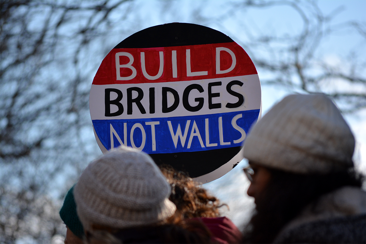 Protesters gather to oppose Trump’s border wall.