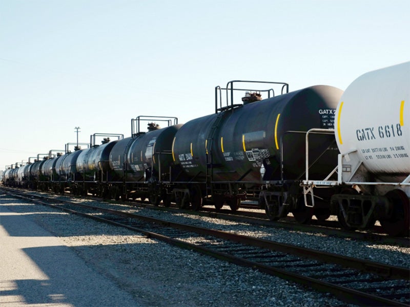 A crude oil train near the Richmond, CA, railyard.