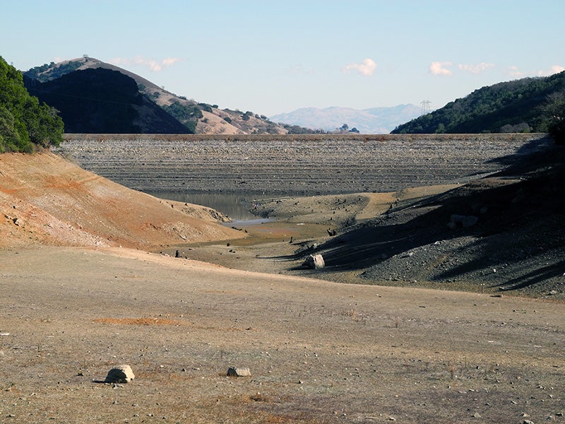 The nearly-empty Uvas Reservoir in California&#039;s Santa Clara County on February 1, 2014.