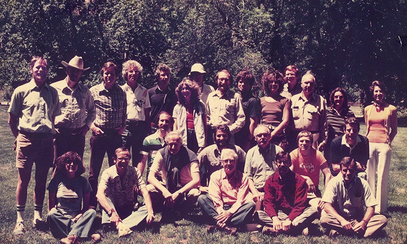 An photo of Earthjustice's staff during the 1979 annual meeting in Zion National Park. The organization was then known as the Sierra Club Legal Defense Fund.