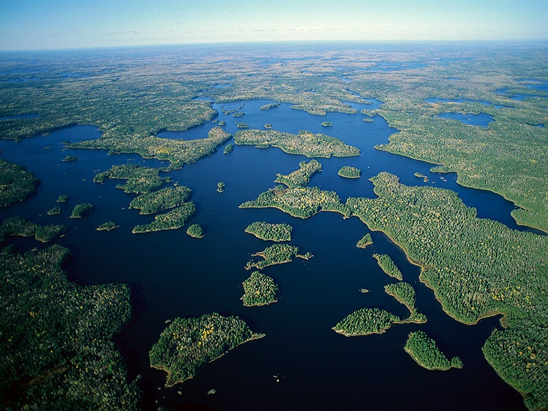 Aerial view of Boundary Waters Canoe Area Wilderness in Northern Minnesota.