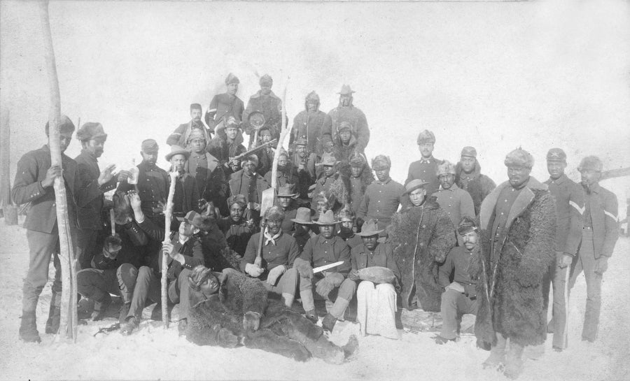 Archival photo of the Buffalo Soldiers of the 25th Infantry at Fort Keogh, Mont. On Dec. 14, 1890.