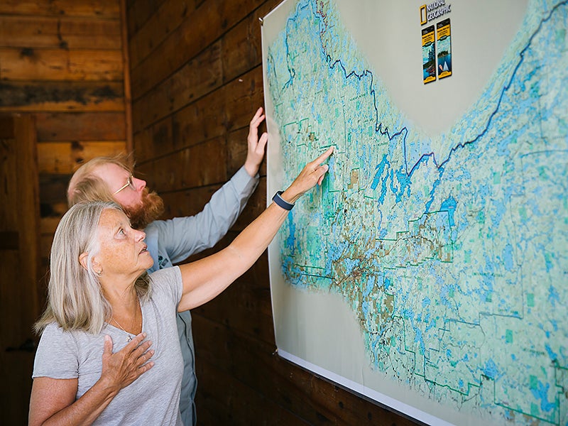 Becky Rom, national chair of the Campaign to Save the Boundary Waters, and Levi Lexvold, the Ely program coordinator, at the organization’s office in downtown Ely, Minnesota.