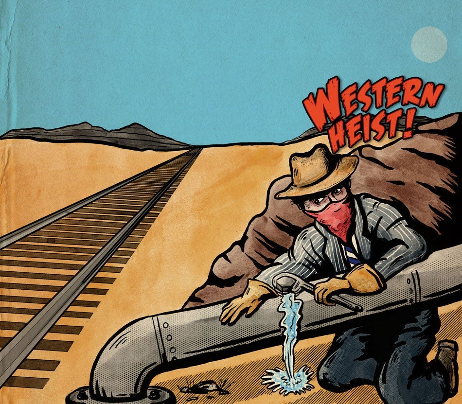 Illustration of a coporate heist in the desert.