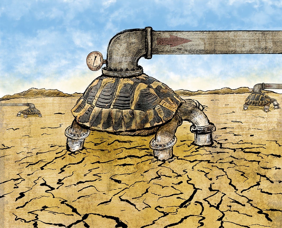 Illustration of a coporate heist in the desert.