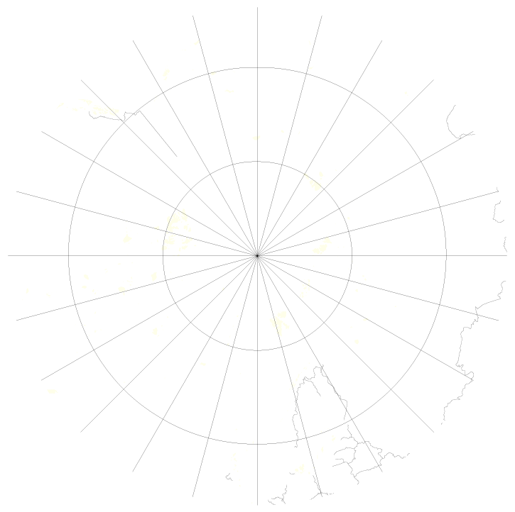 Orthographic map centered on the Arctic Circle.