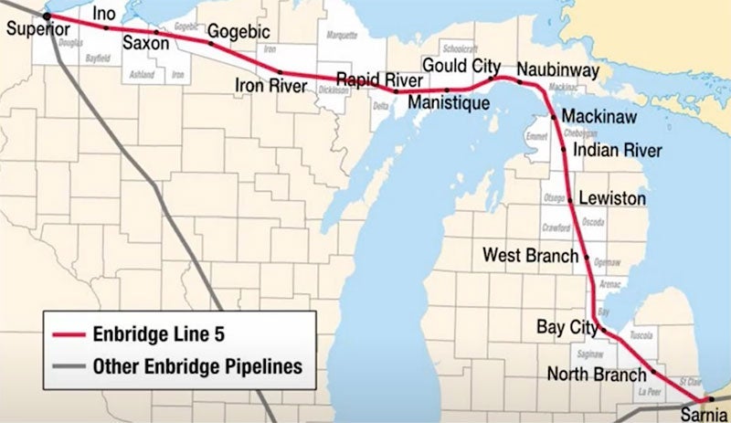 Map of Enbridge Line 5 pipeline