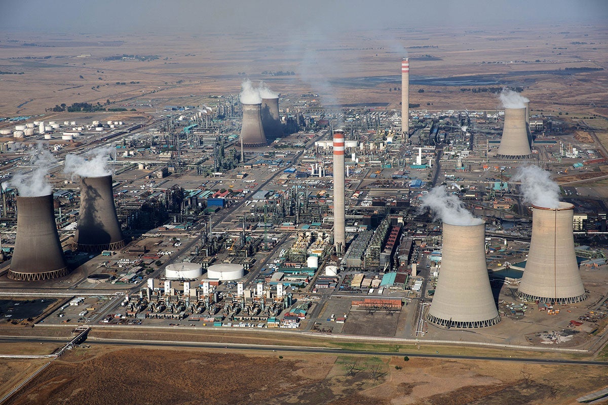 Secunda Power Station, one of the coal-fired plants that pollutes the air and water in South Africa's Mpumalanga province.