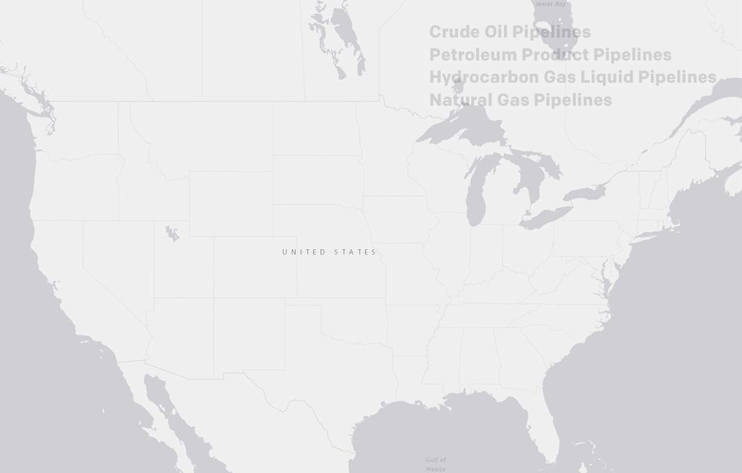 Animated map of the crude oil, petroleum product, hydrocarbon liquid, and natural gas pipelines in the contiguous United States.