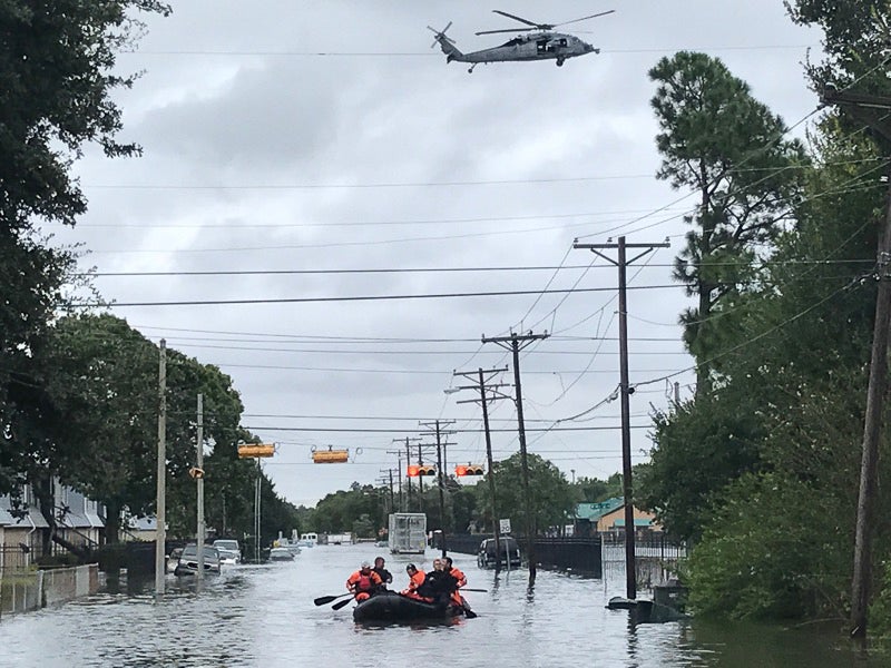 Kentucky Air National Guardsmen conduct water rescue missions in Port Arthur, Texas, on Aug. 30, 2017, in the wake of Hurricane Harvey