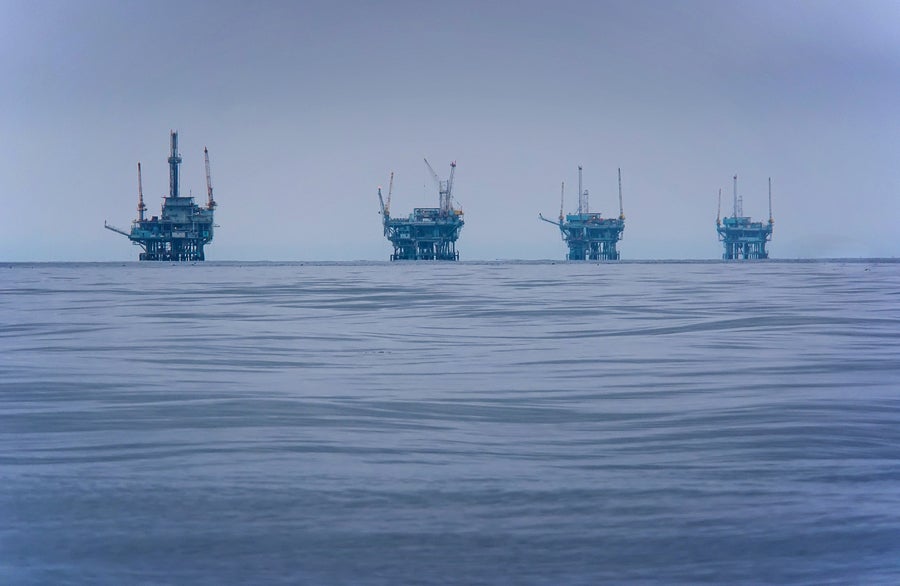 Drilling rigs, like the ones pictured here off the coast of Santa Barbara, California, would spell disaster in the Arctic where remoteness and ice contribute to difficulties cleaning up a spill.