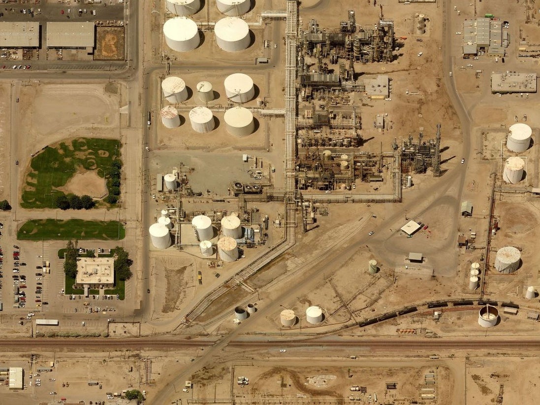 An aerial view of the Alon Bakersfield Refinery.