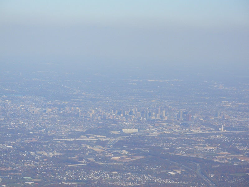 A hazy view of Baltimore. A hazy view of Baltimore.