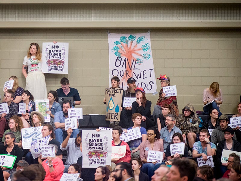 A community meeting in Napoleonville, Louisiana, on the Bayou Bridge pipeline on Feb. 8, 2017, where residents voiced opposition to the project. A community meeting in Napoleonville, Louisiana, on the Bayou Bridge pipeline on Feb. 8, 2017, where residents voiced opposition to the project.