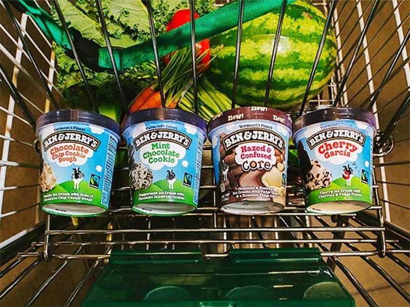 Ben & Jerry's ice cream cartons on their way home. Ben & Jerry's ice cream cartons on their way home.