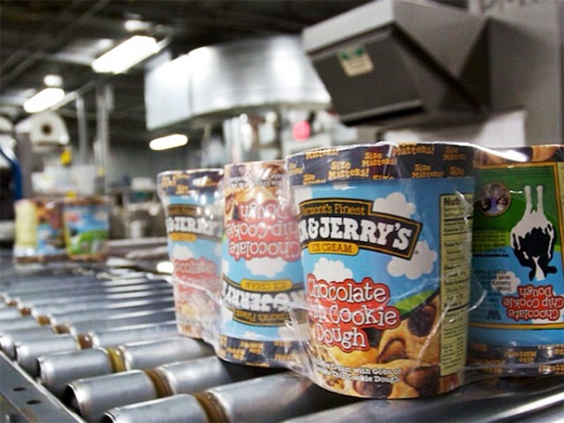 Ben & Jerry's Chocolate Chip Cookie Dough, coming off the line. Ben & Jerry's Chocolate Chip Cookie Dough, coming off the line.