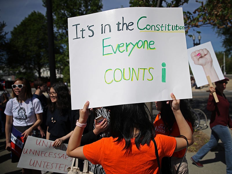 Advocates gathered outside the U.S. Supreme Court as the court heard oral arguments on Apr. 23, 2019, in Washington, D.C., on the proposed U.S. citizenship question on the 2020 Census. Advocates gathered outside the U.S. Supreme Court as the court heard oral arguments on Apr. 23, 2019, in Washington, D.C., on the proposed U.S. citizenship question on the 2020 Census.