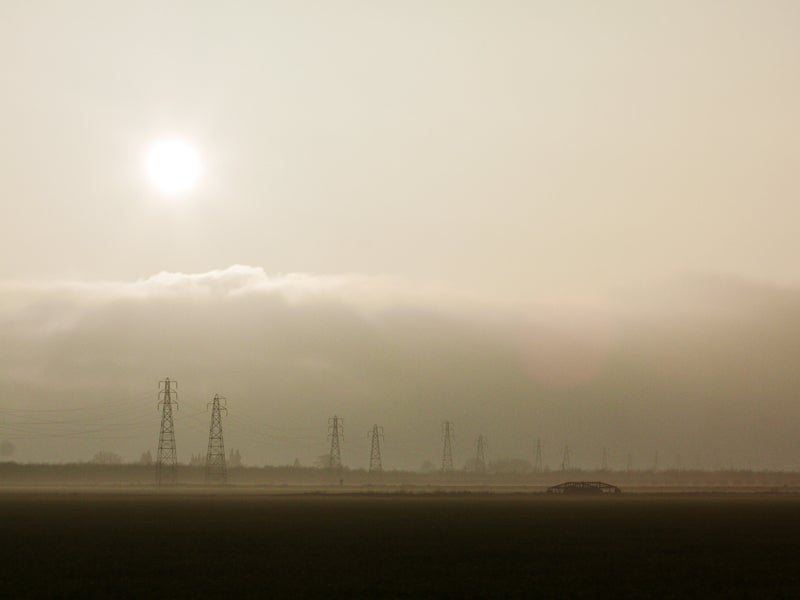 A smoggy day in California's Central Valley in January 2015. A smoggy day in California's Central Valley in January, 2015.