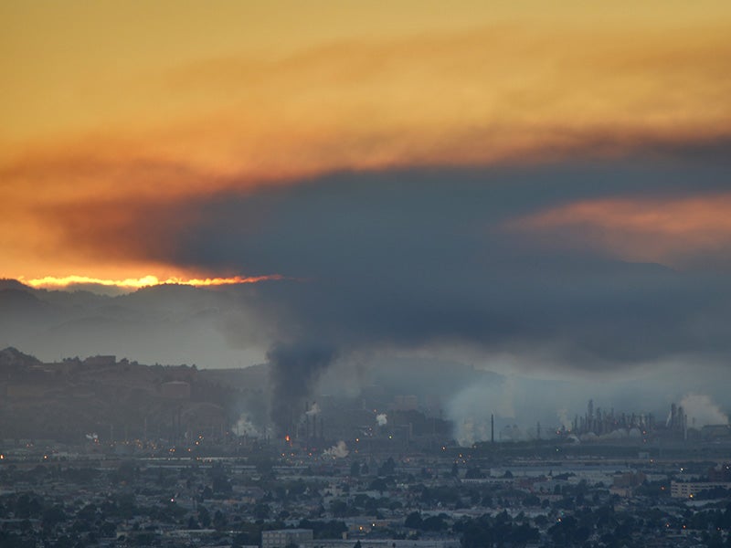 A large fire at the Chevron refinery in Richmond, California, in 2012.