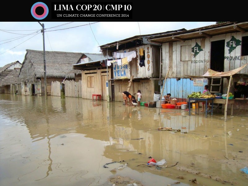 Floods, like this one in Peru, cause devastating human impacts.