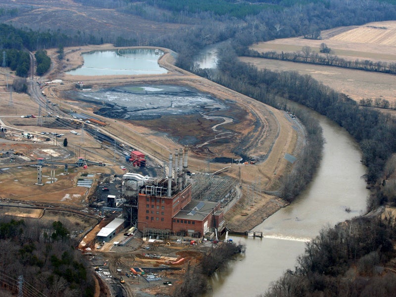 A coal ash spill on the Dan River in North Carolina in 2014. 