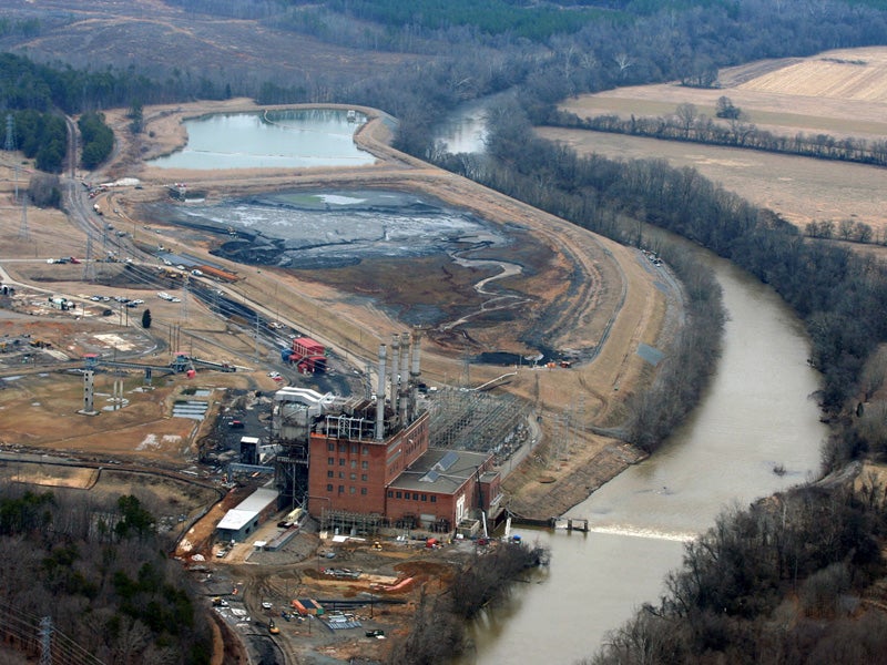 A coal ash spill on the Dan River in North Carolina in 2014. A coal ash spill on the Dan River in North Carolina in 2014.