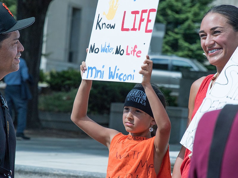 A young supporter of the Standing Rock Sioux Tribe, outside the courthouse in Washington, D.C., on September 6, 2016. A young supporter of the Standing Rock Sioux Tribe, outside the courthouse in Washington, D.C., on September 6, 2016.