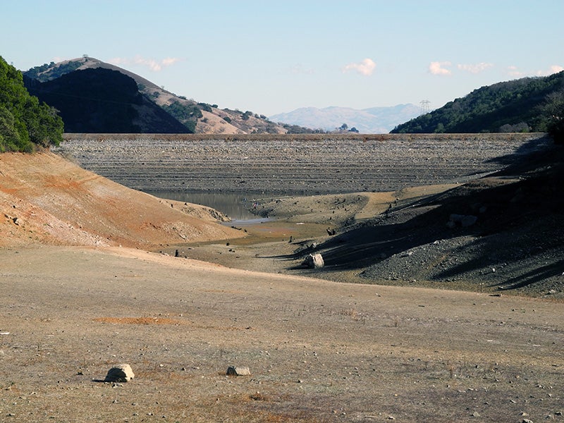 The nearly-empty Uvas Reservoir in California's Santa Clara County on February 1, 2014. The nearly-empty Uvas Reservoir in California's Santa Clara County on February 1, 2014.