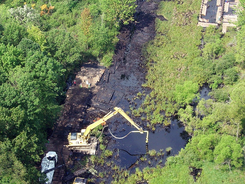 The aftermath of an Enbridge oil pipeline spill on Talmadge Creek near the Kalamazoo River in Michigan, on Aug. 1, 2010. The aftermath of an Enbridge oil pipeline spill on Talmadge Creek near the Kalamazoo River in Michigan, on Aug. 1, 2010.