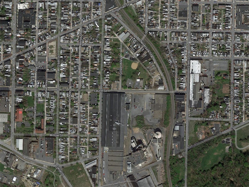 The Evergreen Community Power Plant (located at bottom center in the above image) is a small power plant that emits toxic chemicals, including lead and mercury. But the nearby community may not even know it's there because the facility avoids public discl The Evergreen Community Power Plant (located at bottom center in the above image) is a small power plant that emits toxic chemicals, including lead and mercury. But the nearby community may not even know it's there because the facility avoids public discl
