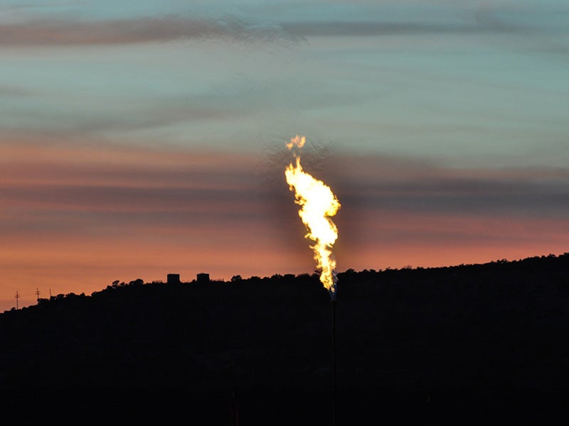 Flaring of methane gas associated with Mancos shale oil development.