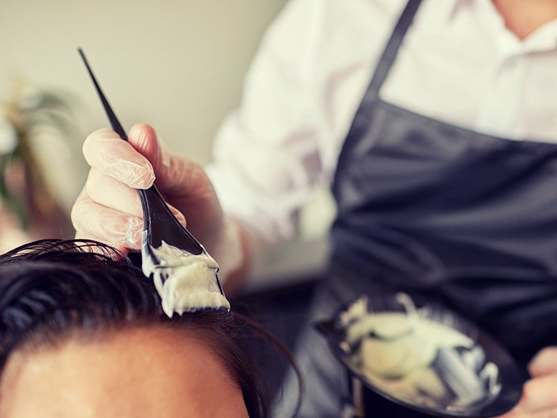 Application of hair dye product. Application of hair dye product.
