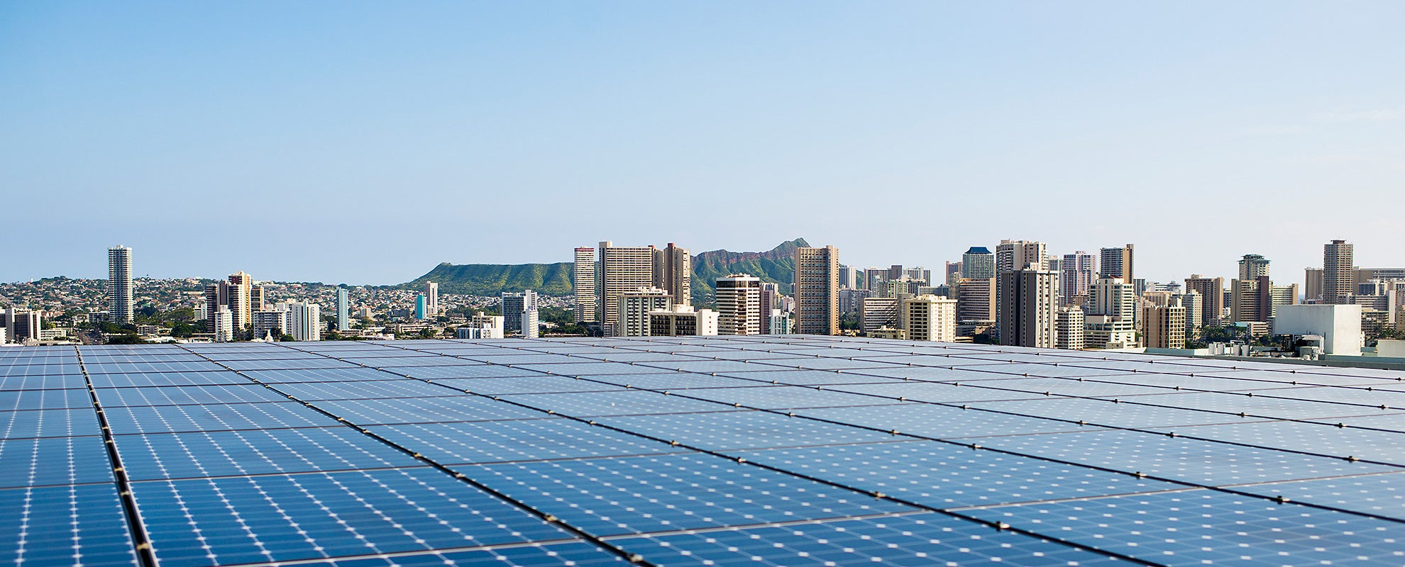 Solar panels on the roof of the parking garage at Kapiolani Medical Center in O‘ahu, Hawai‘i. Solar panels on the roof of the parking garage at Kapiolani Medical Center in O‘ahu, Hawai‘i.