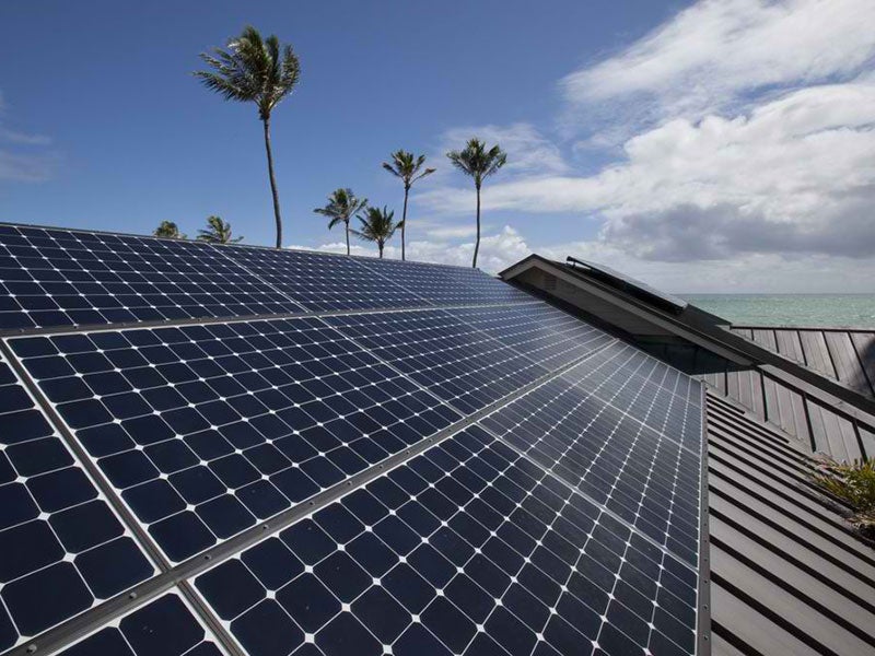 A solar panel installation in Hawaii. A solar panel installation in Hawaii.