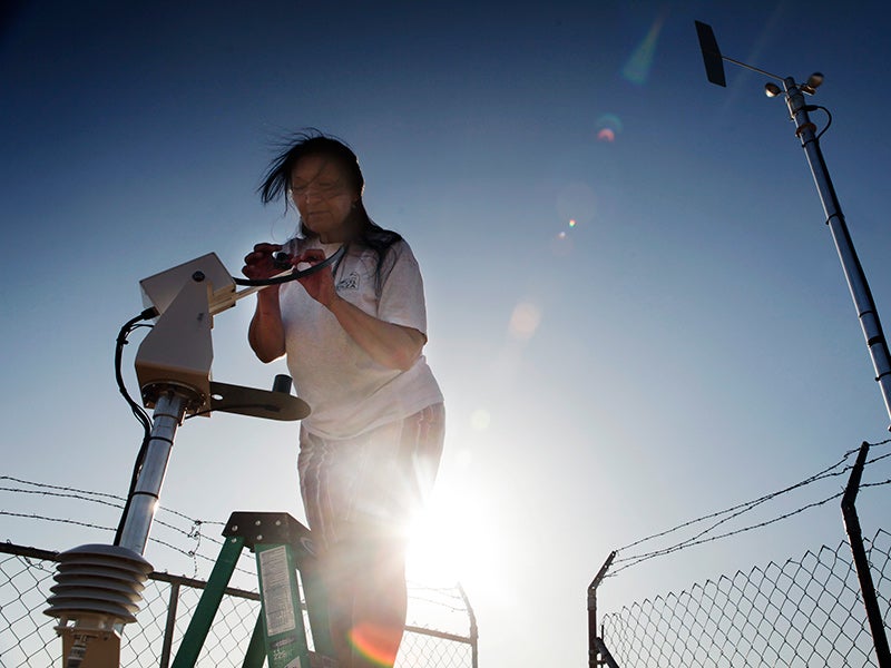 Vickie Simmons works at the test station where the new Moapa Paiute solar plant will be built. Vickie Simmons works at the test station where the new Moapa Paiute solar plant will be built.