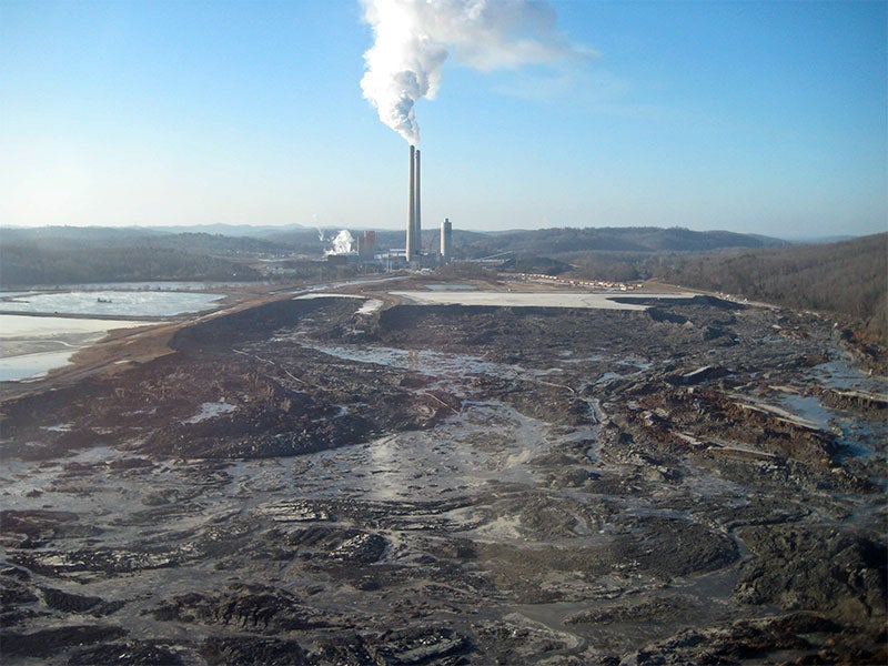 The devastating coal ash spill in Kingston, TN, in December of 2008.