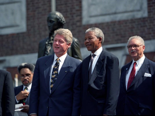 President Bill Clinton with Nelson Mandela at the Independence Hall in Philadelphia, PA, July 4 1993. President Bill Clinton with Nelson Mandela at the Independence Hall in Philadelphia, PA, July 4 1993.