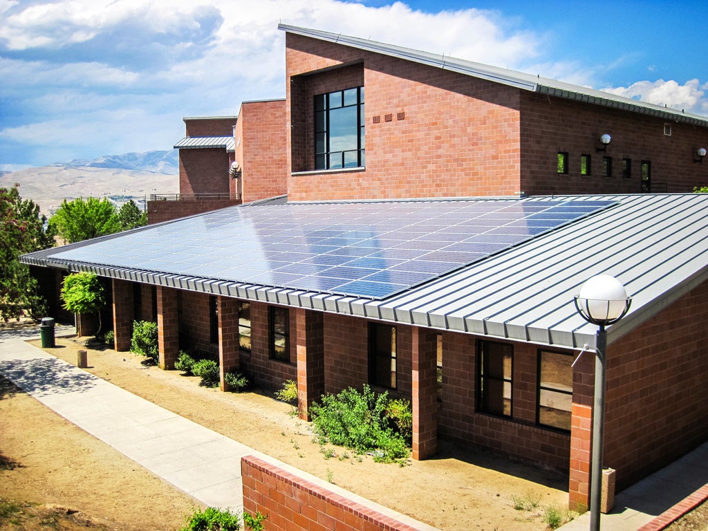 Solar panels at the Truckee Meadows Community College in Reno, Nevada. Solar panels at the Truckee Meadows Community College in Reno, Nevada.