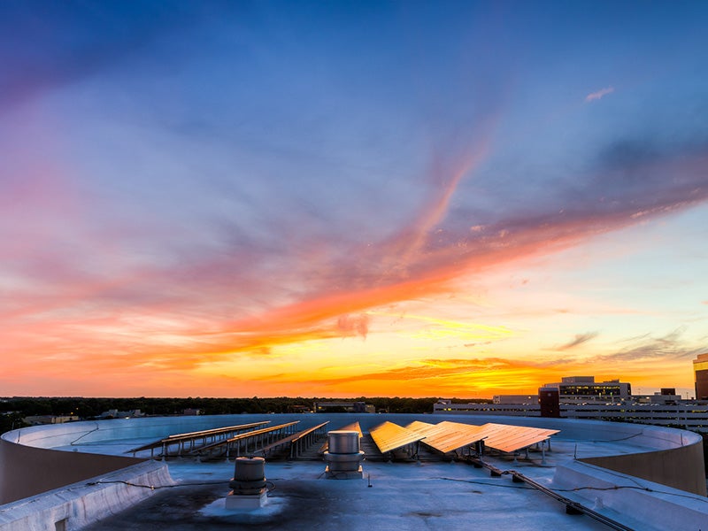 Solar panels on the roof of the Orlando Science Center. Solar panels on the roof of the Orlando Science Center.