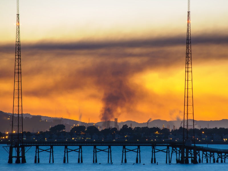 The 2012 Richmond refinery fire at sunset.