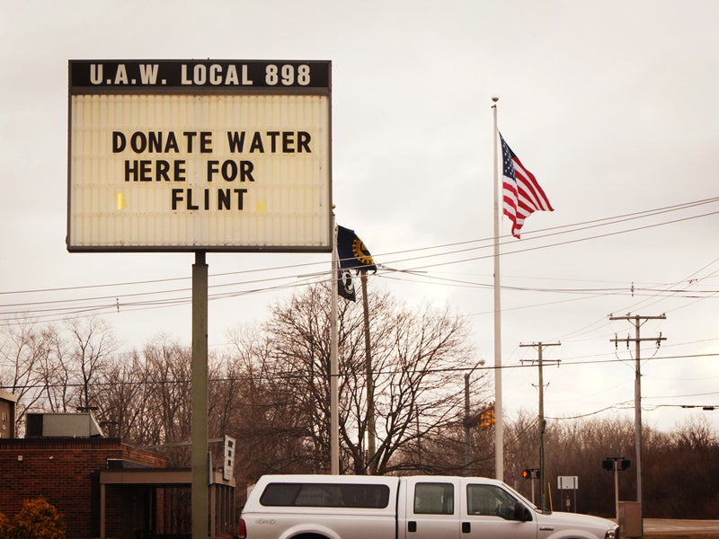 Flint, Michigan, during the lead contamination crisis in January 2016. Flint, Michigan, during the lead contamination crisis in January 2016.