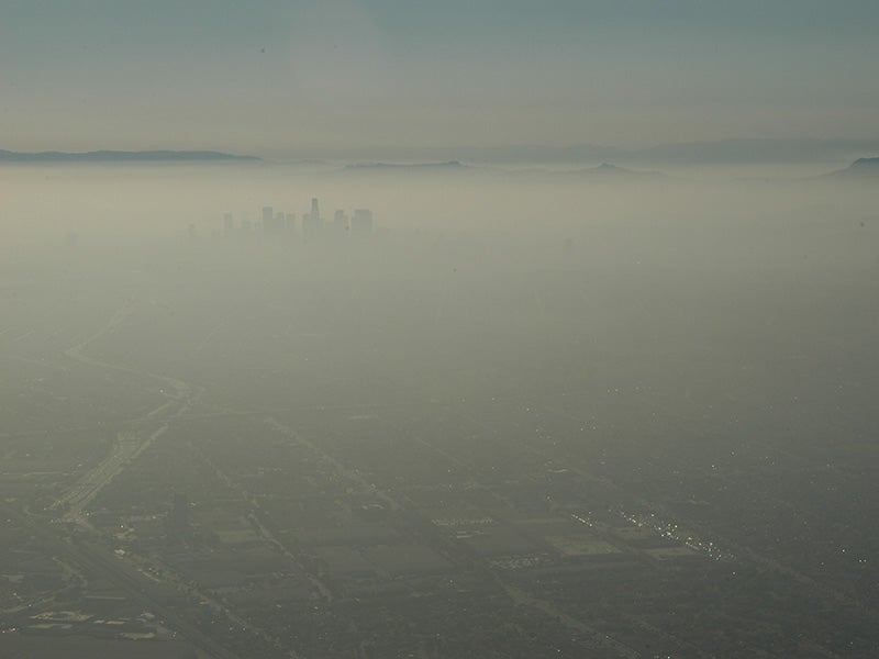 Smog covers the city of Los Angeles. Smog covers the city of Los Angeles.