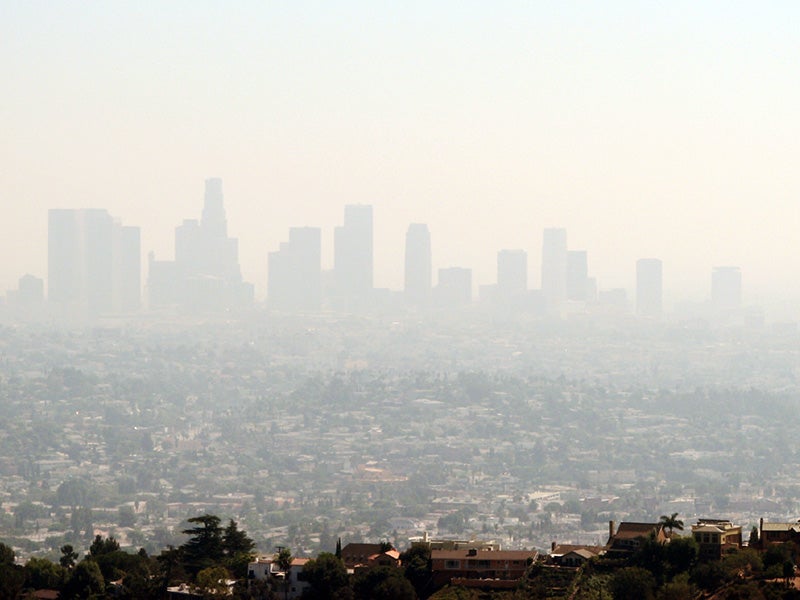 Smog covers the city of Los Angeles. Smog covers the city of Los Angeles.