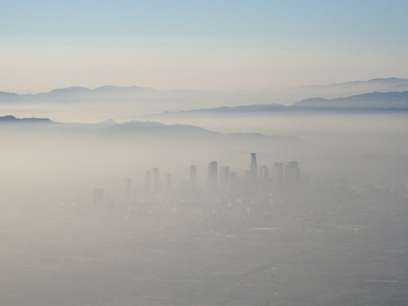 Smog covers the city of Los Angeles. Smog covers the city of Los Angeles.