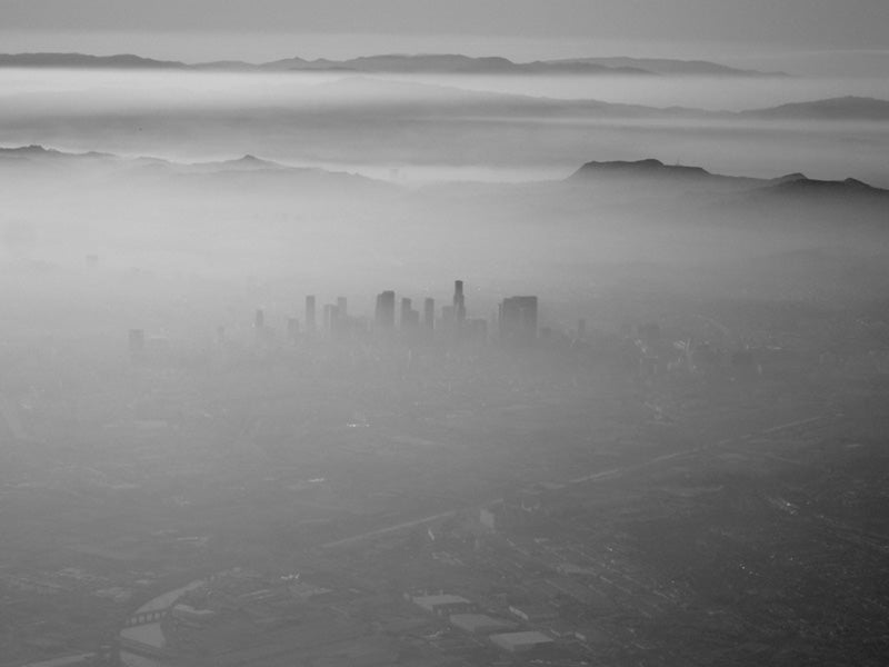 Smog covers the city of Los Angeles. Smog covers the city of Los Angeles.