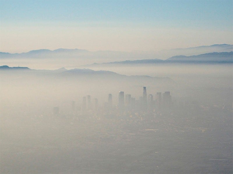 Smog covers Los Angeles. Smog covers Los Angeles.