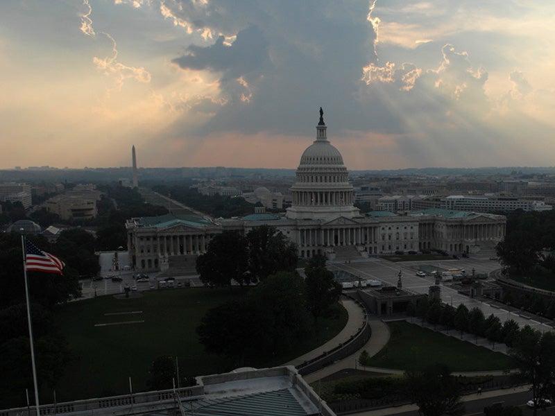 The skies being to clear behind the U.S. Capitol after a spring rainstorm.