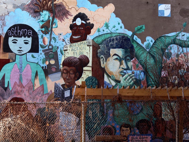 This mural in Brooklyn, NY, was created in part to help raise asthma awareness. This mural in Brooklyn, NY raises asthma awareness.