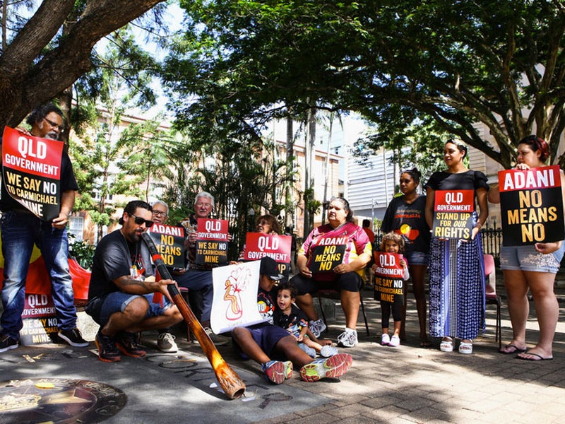 Wangan and Jagalingou people protest against the Carmichael coal mine. Wangan and Jagalingou people protest against the Carmichael coal mine.